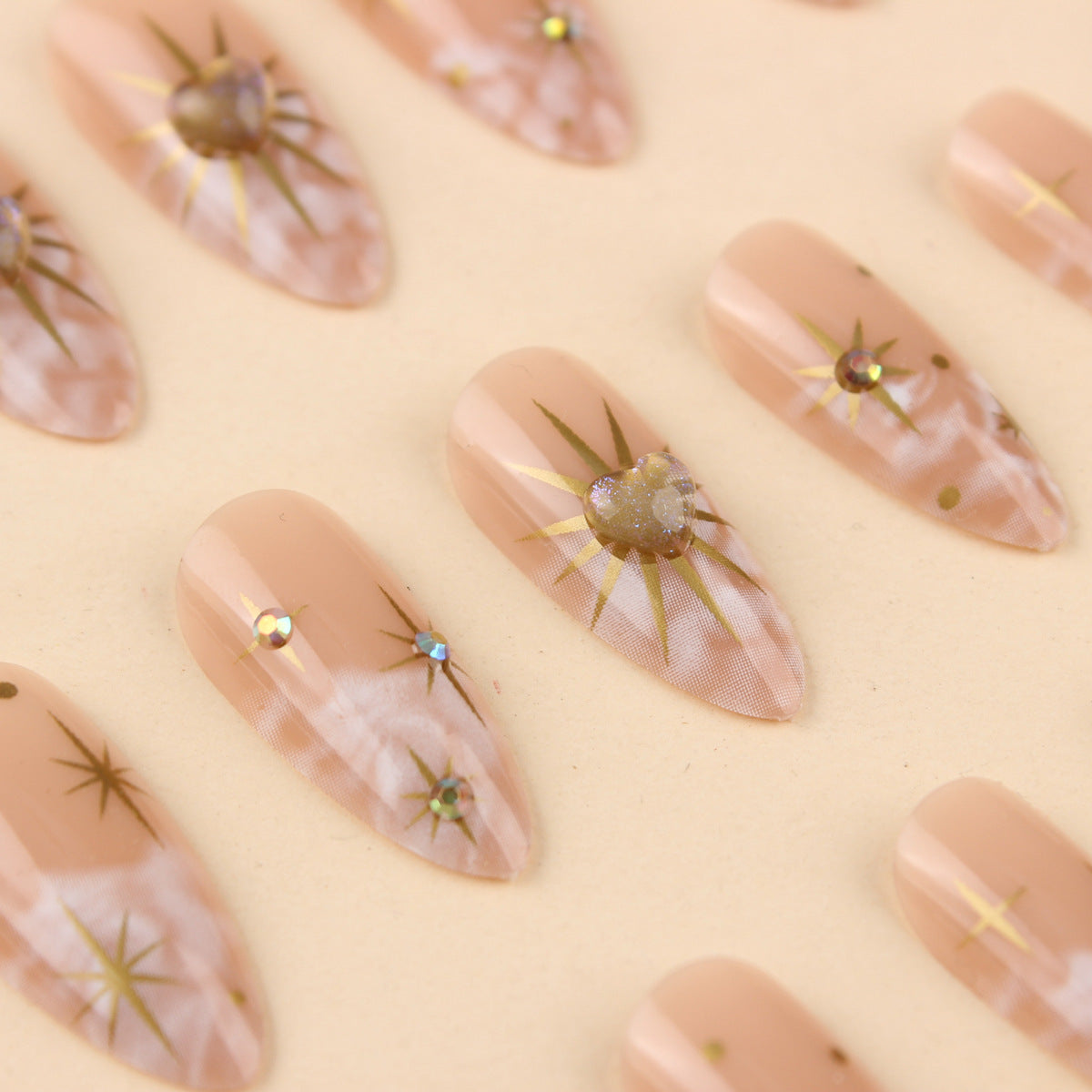 Wholesale 3pcs Diamond almond-shaped long white wearable nails